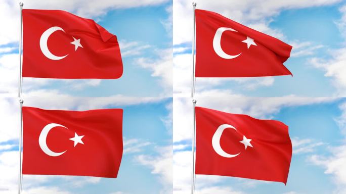 土耳其国旗在蓝天上飘扬。