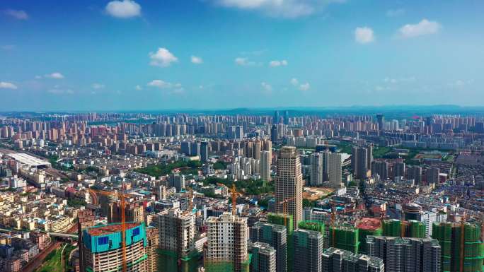 蚌埠城区夏季航拍蓝天白云8镜头合并