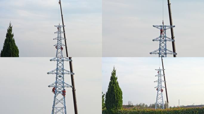 吊机安装高压线塔