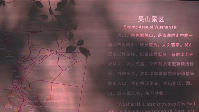 杭州吴山景区指示牌树叶倒影4K视频合集