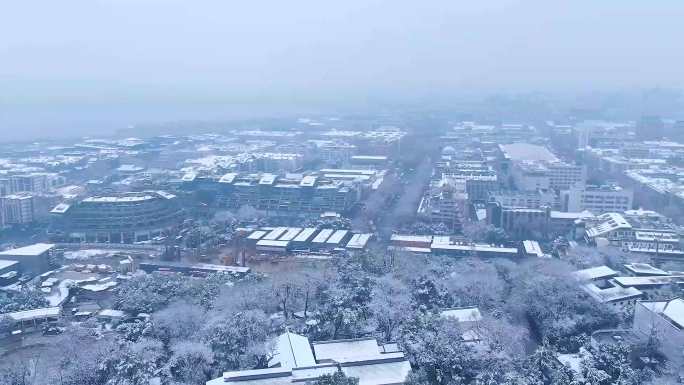 4K航拍杭州吴山城隍阁冬天雪景视频合集