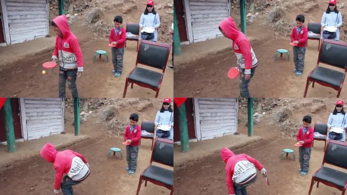 山区孩子玩乒乓球小学生打乒乓