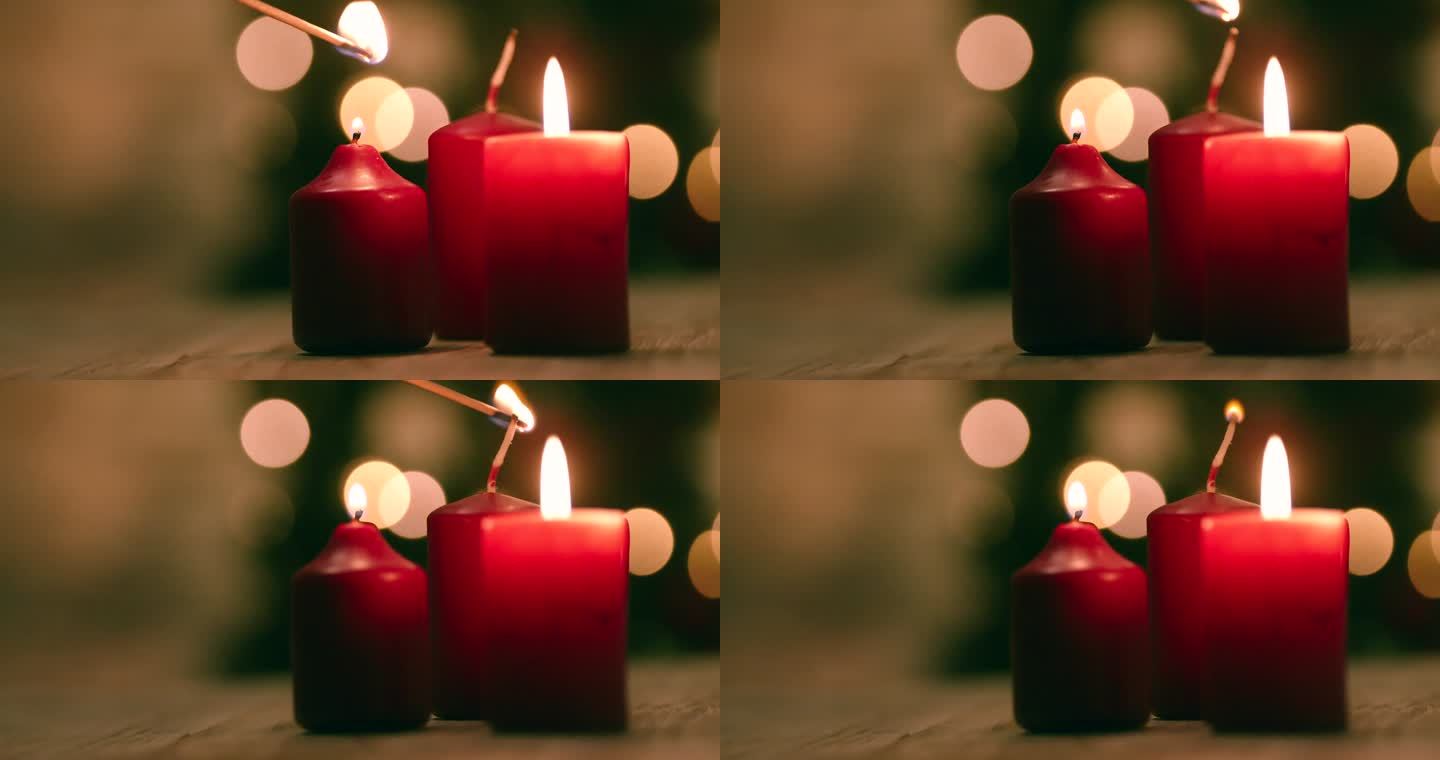 点亮圣诞蜡烛特写展示烛火烛光