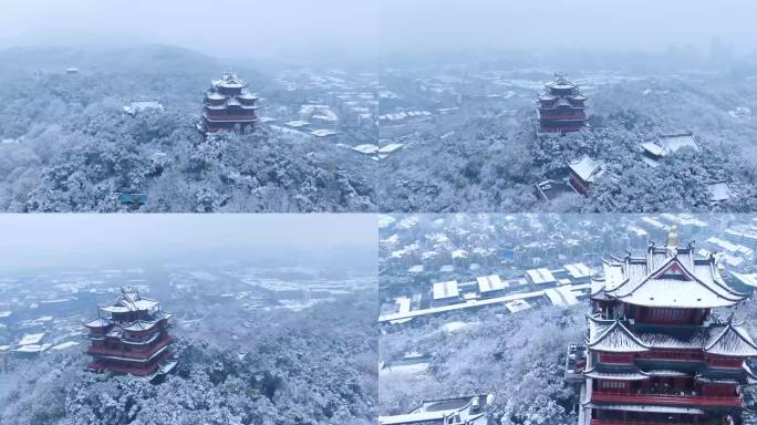 4K航拍杭州吴山城隍阁冬天雪景视频合集