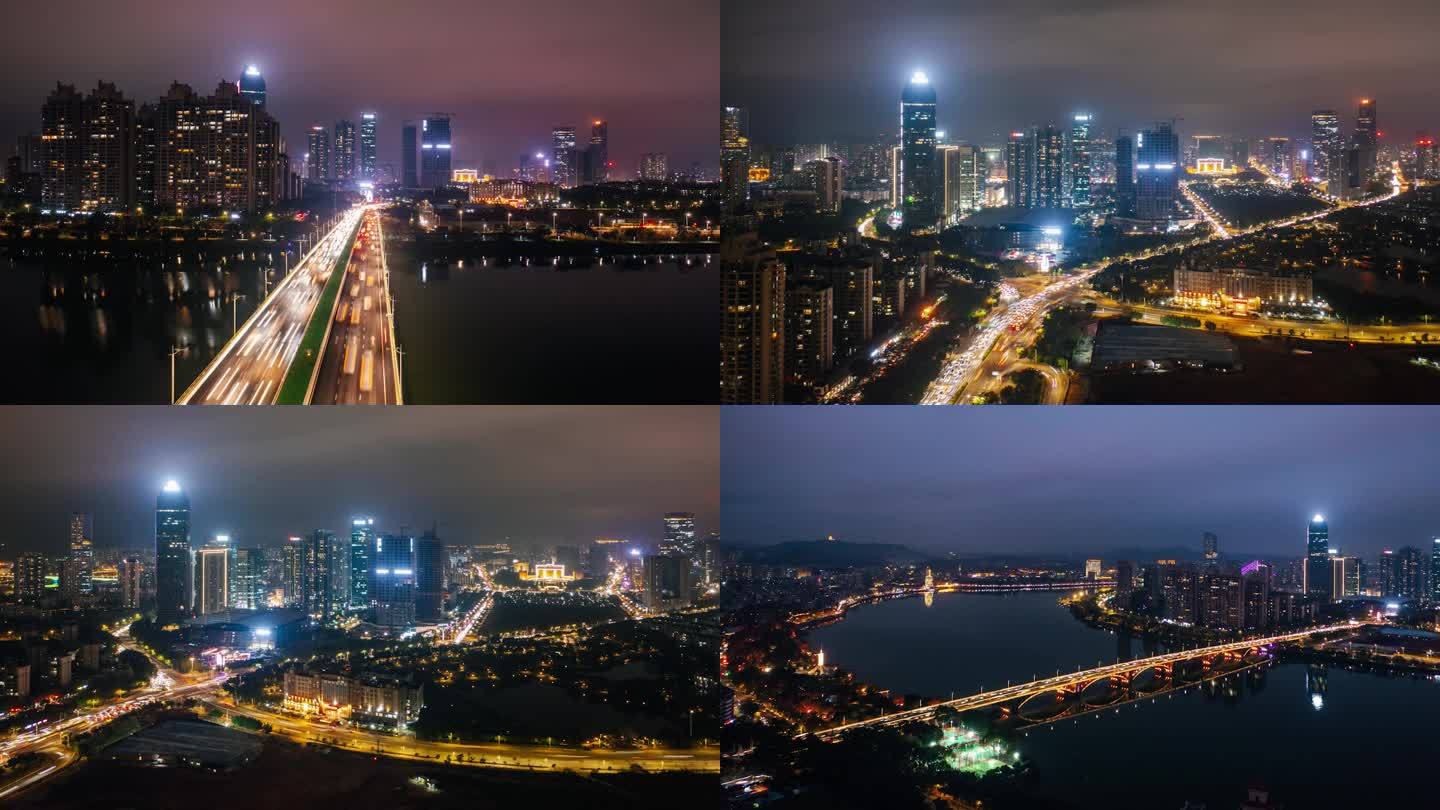 【4K超清】惠州延时航拍城市车水马龙夜景