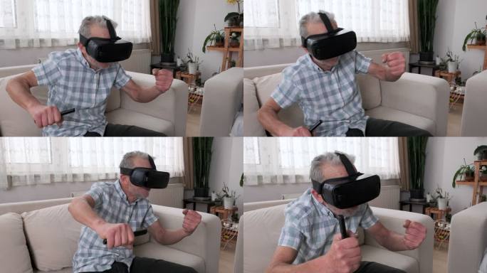 体验虚拟现实眼镜的老年人