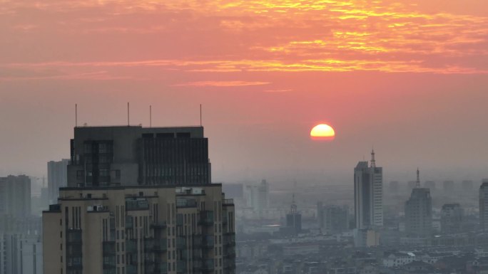 航拍桐乡夕阳落日片段合集