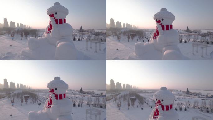 哈尔滨外滩雪人码头网红大雪人