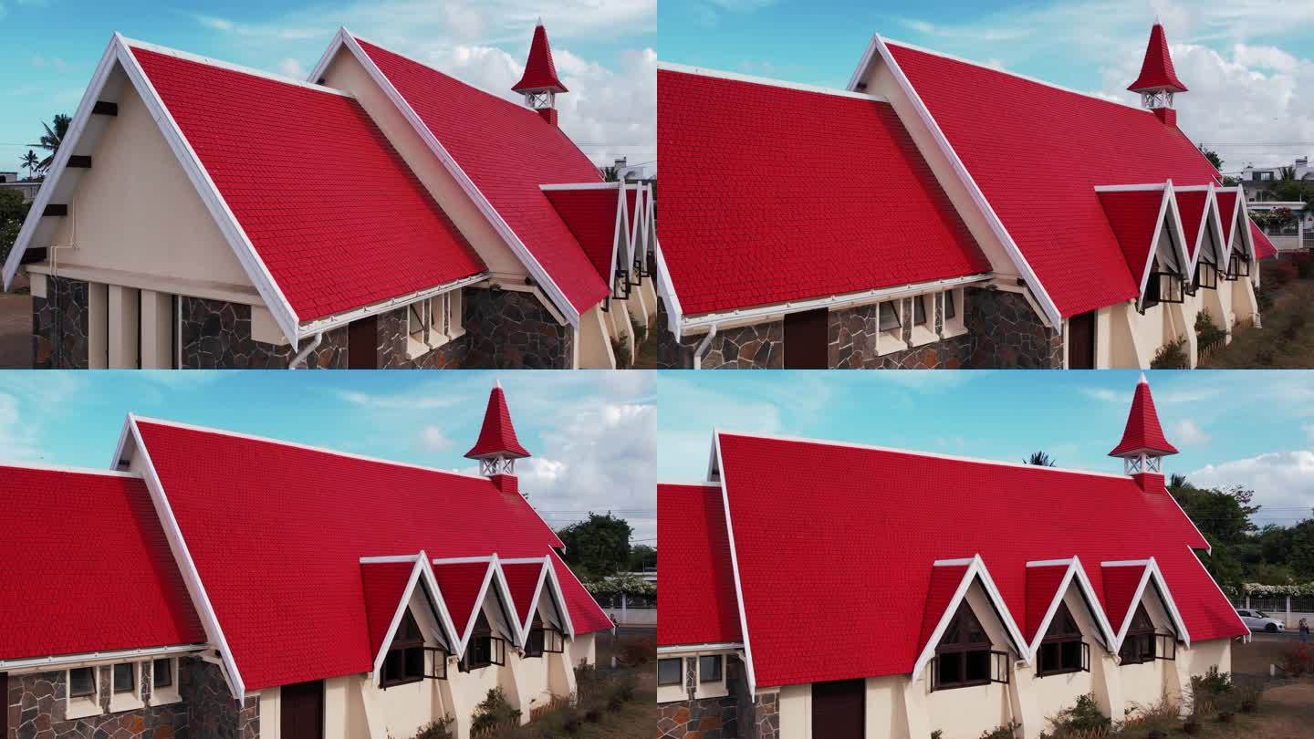 航拍教堂红色屋顶