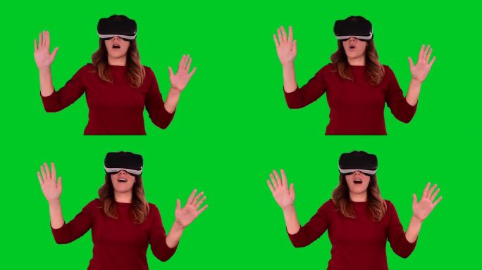 色度键背景下的女性体验虚拟现实