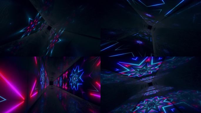 霓虹灯隧道。抽象无缝循环背景。荧光紫外光