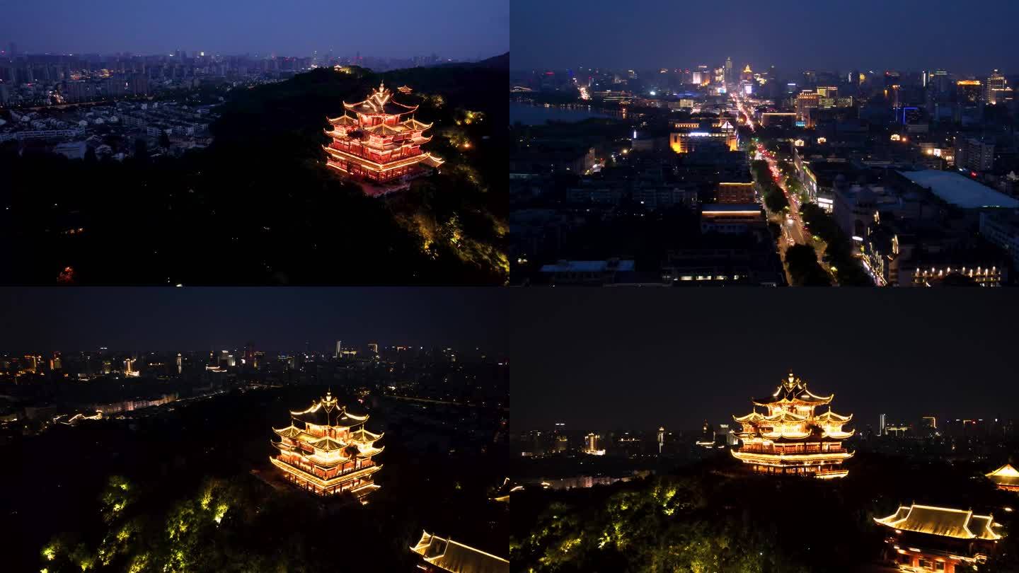 4K航拍杭州吴山城隍阁建筑夜景视频合集