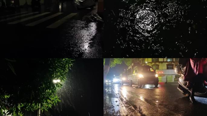 夜雨秋雨晚上深夜凌晨下雨城市黑暗雨夜涟漪