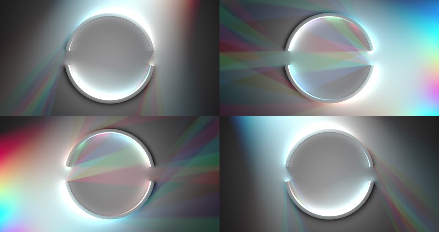 抽象三维建模背景，中间有一个白色圆圈，具有多色灯光效果，中间有复制空间