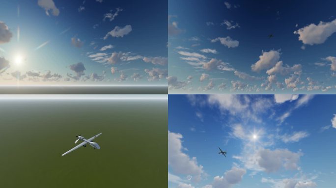 美军全球鹰捕食者无人机飞行掠过天空