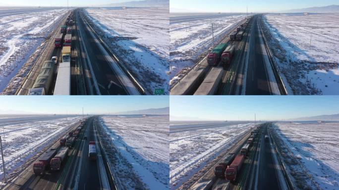 雪后山区高速公路拥堵车流