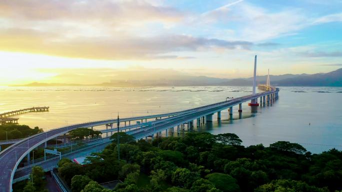 清晨深圳湾大桥 航拍