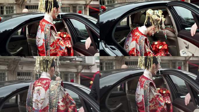 中式秀禾服新娘子上汽车