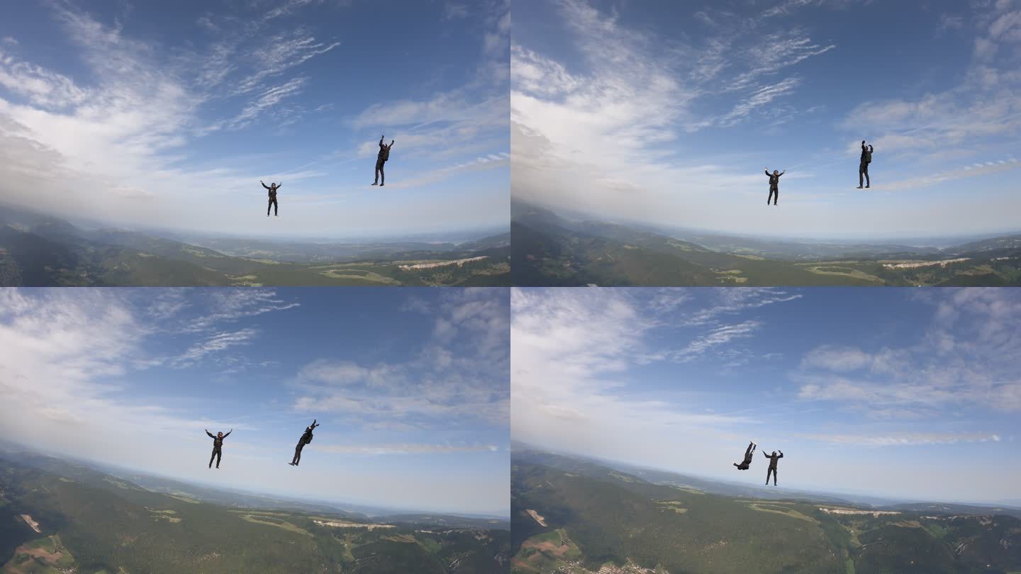 跳伞者在瑞士高山景观上空翱翔
