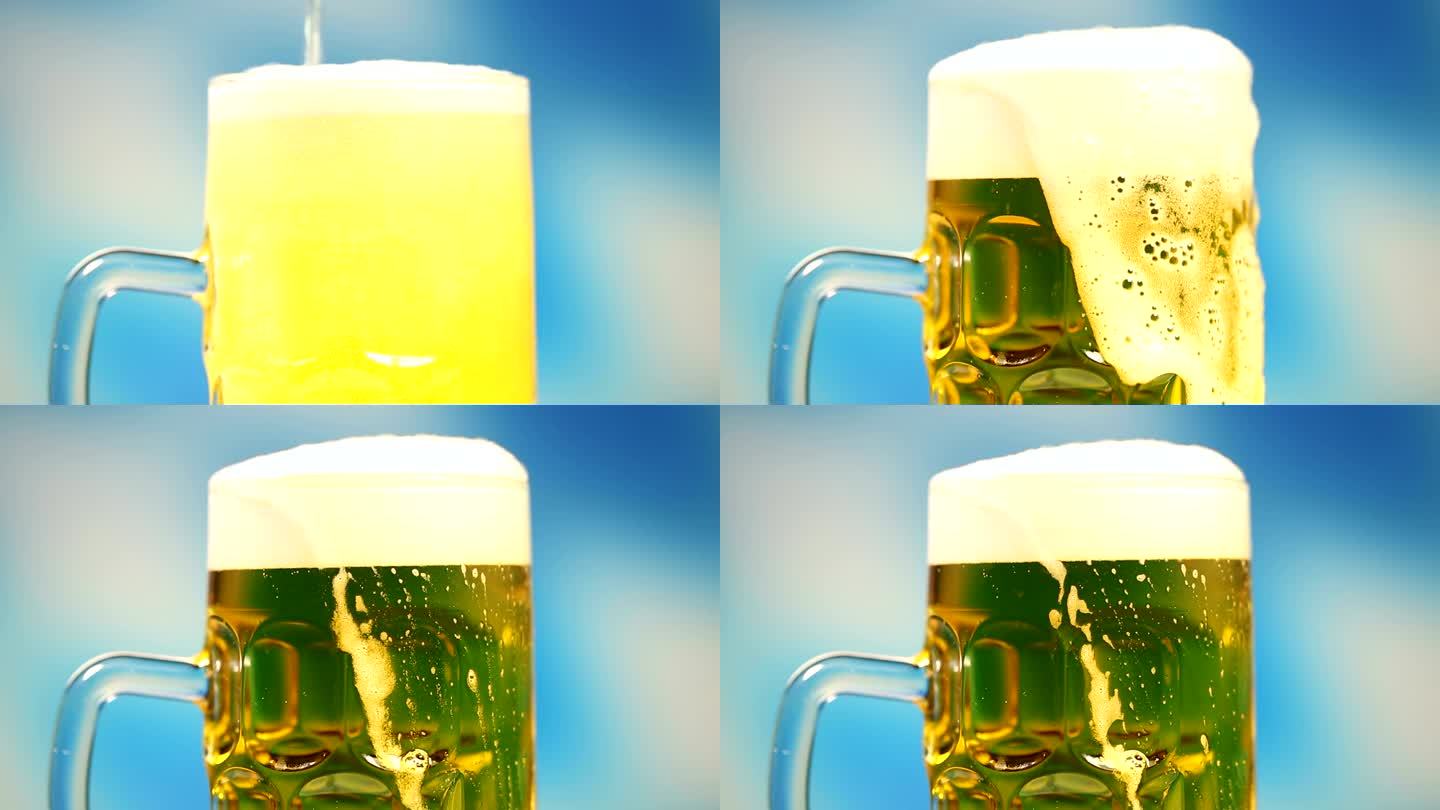 巴伐利亚啤酒泡沫倒出玻璃杯啤酒杯