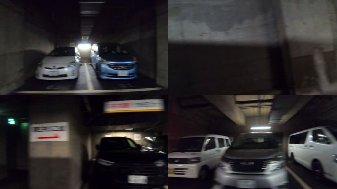开车经过地下停车场。侧视图