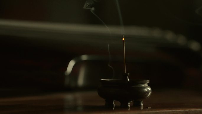 喝茶古琴香炉光影禅意空镜