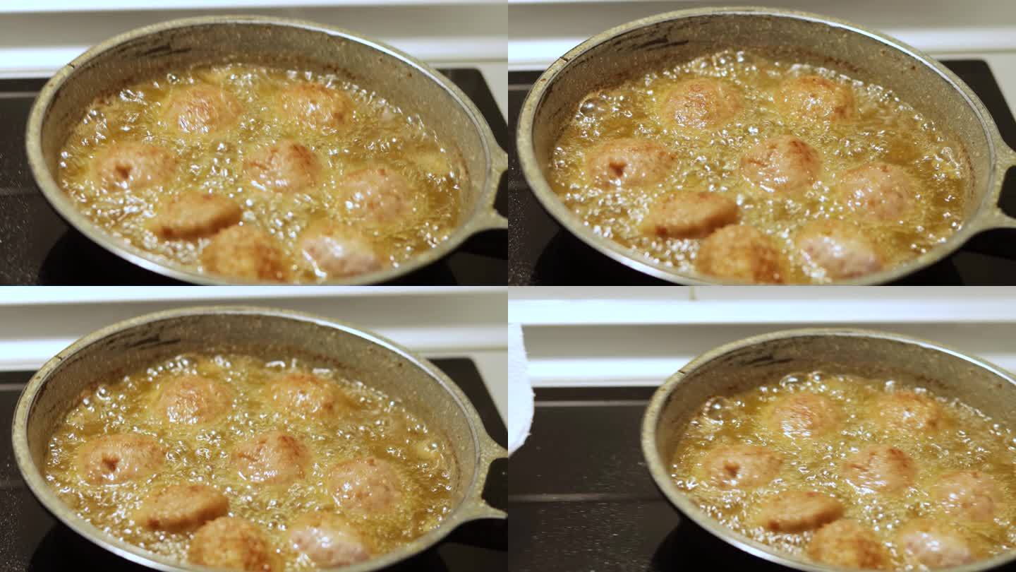 用橄榄油煎炸肉丸油锅油炸