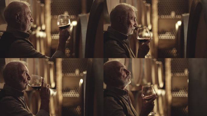 高级酿酒师老人喝酒品酒