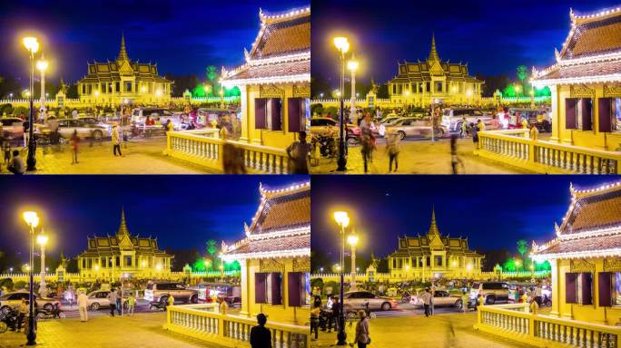 柬埔寨金边西佛塔附近的寺庙夜景