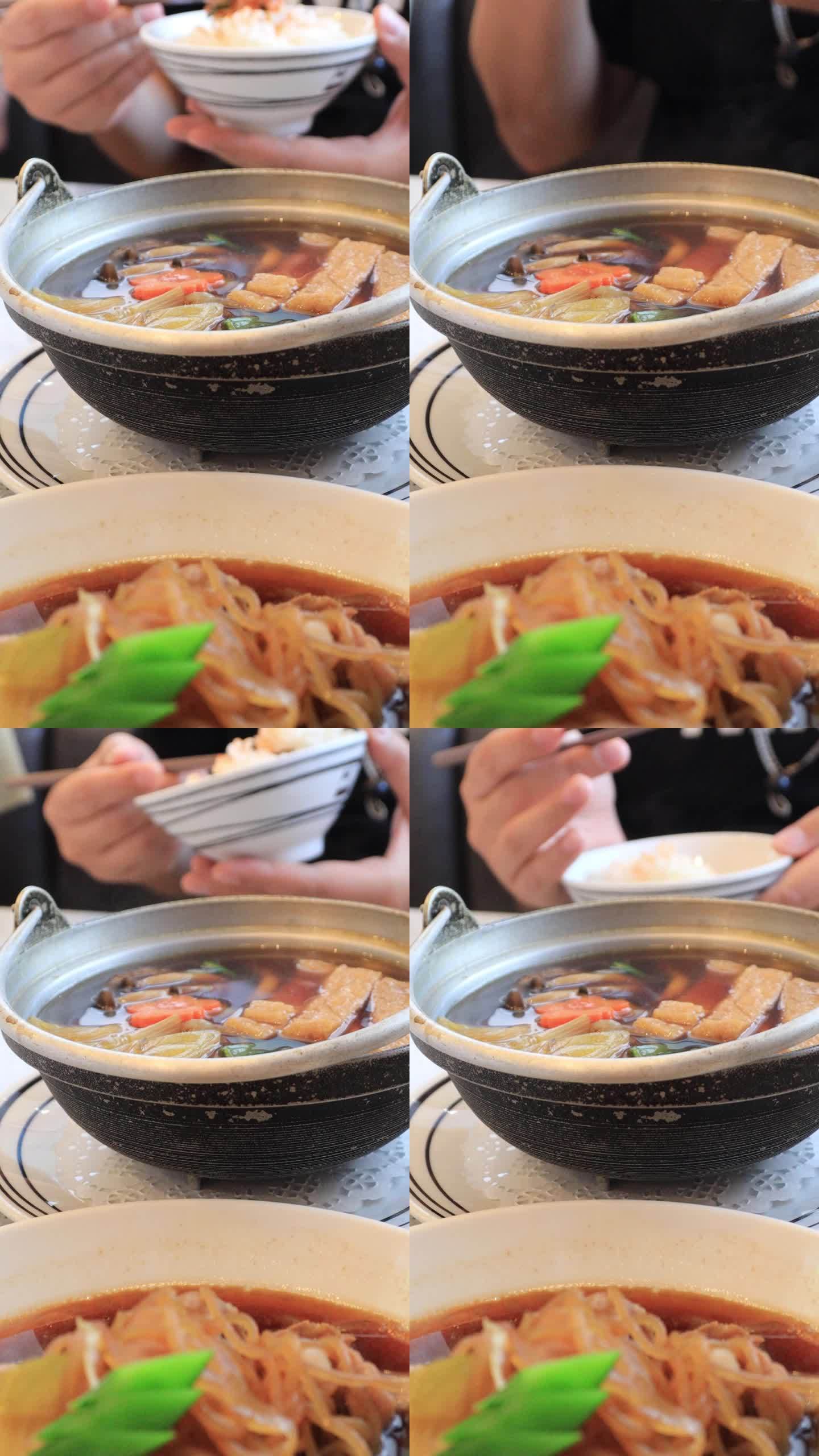 日本食品竖拍竖屏砂锅特写镜头
