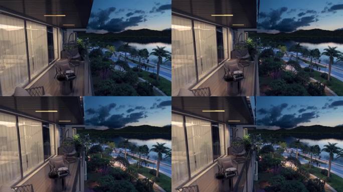 三维高层住宅客厅阳台景观动画