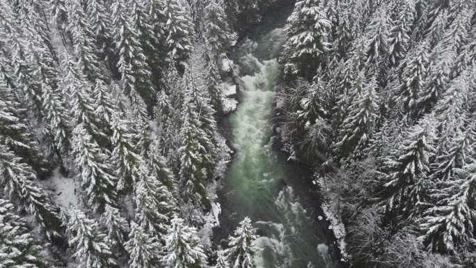 冬季雪景，河流潺潺