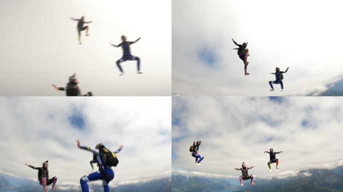 跳伞者离开飞机，翱翔于瑞士高山之上