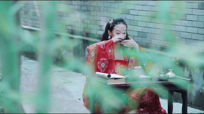 【4K】古风美女品茗喝茶看书