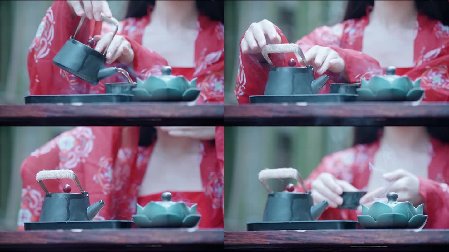 【4K】古风女子倒茶古风美女喝茶