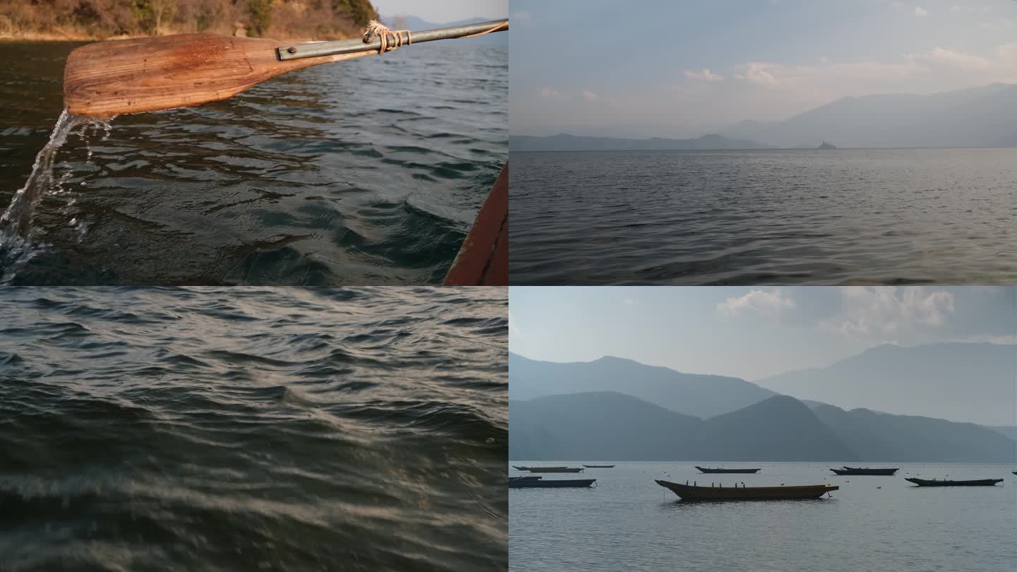 泸沽湖 划船 渔船