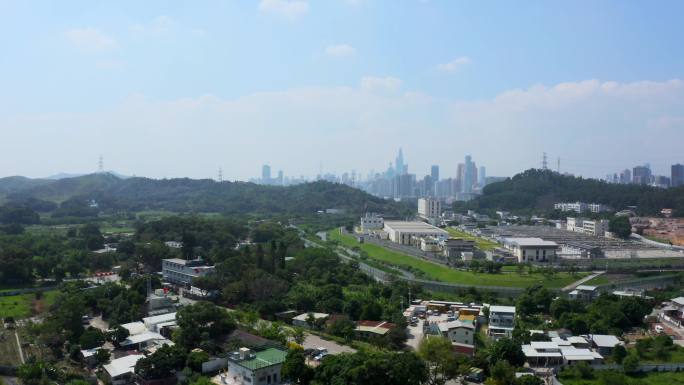 香港新界上水村航拍人类居住城镇化