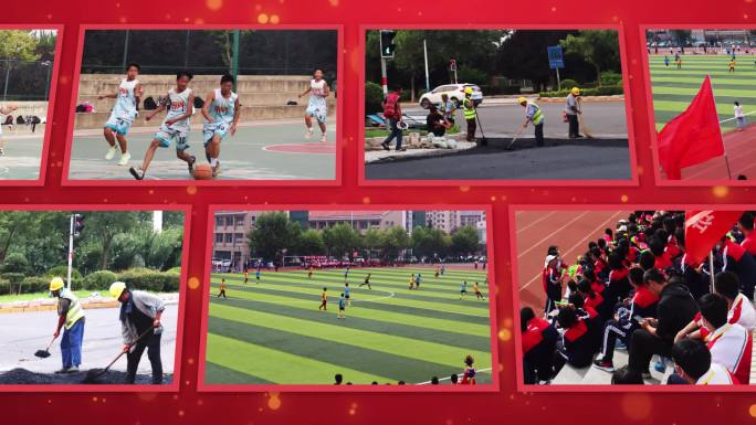 红色干净简洁照片展示照片墙多图片汇聚