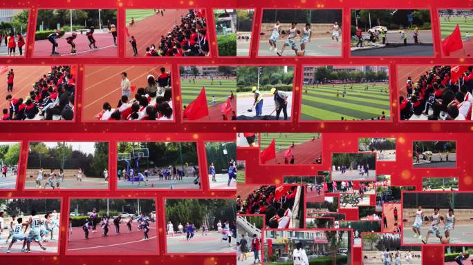 红色干净简洁照片展示照片墙多图片汇聚