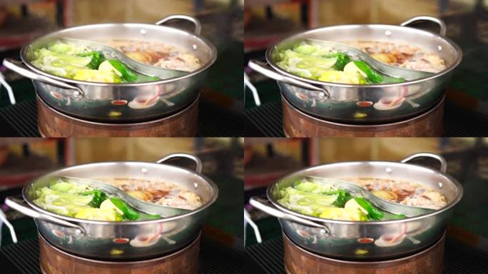 Sukiyaki在火锅中烹饪食物