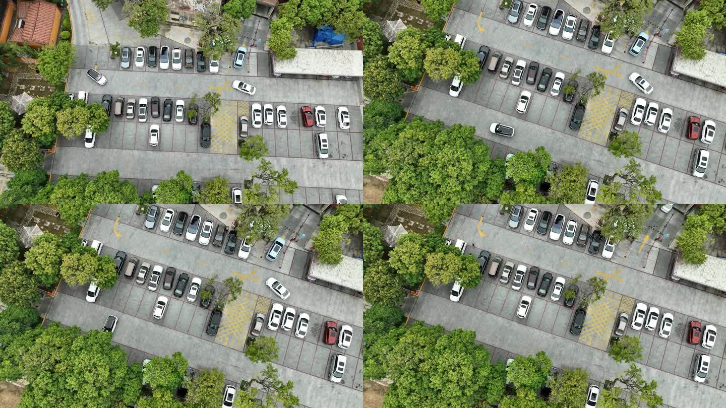绿化停车场航拍停车场俯拍