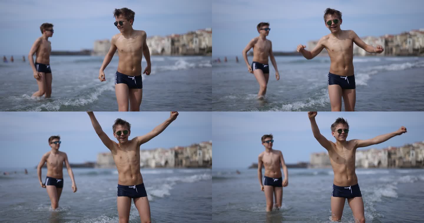 两个男孩在西西里小镇享受大海