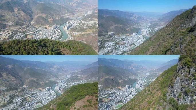 怒江州泸水市六库镇冬季全景航拍