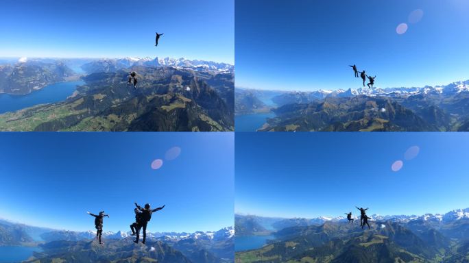 翼装飞行者翱翔于瑞士山脉之上