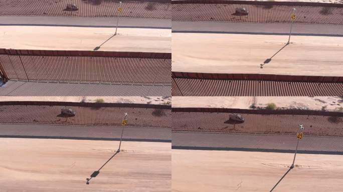 分隔美国和墨西哥的国际边境墙，DMZ，路易斯·墨西哥，索诺拉沙漠，无人机视频剪辑