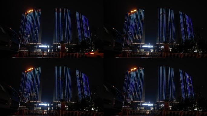 雨夜夜景小县城