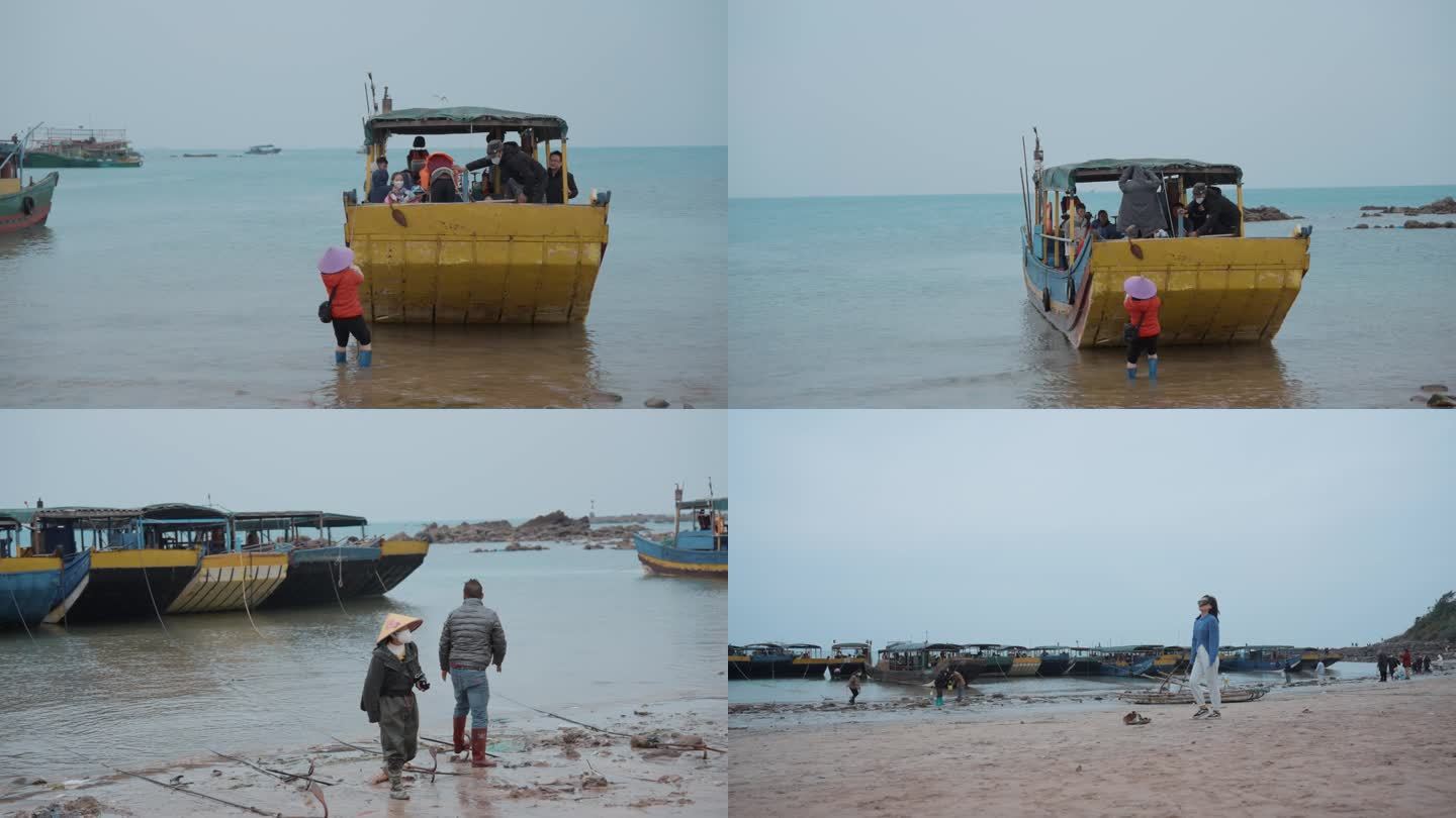 海边渔船码头游客