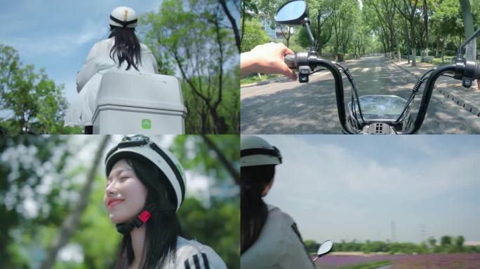 女生骑电动车电瓶车