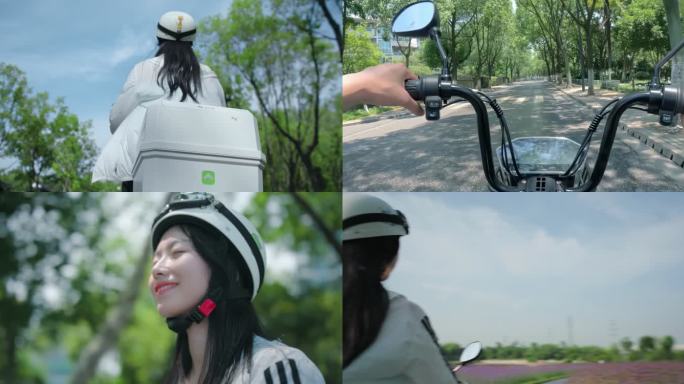 女生骑电动车电瓶车