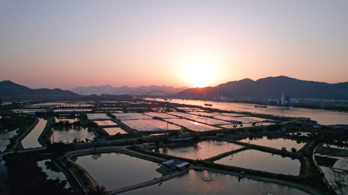 航拍珠海虎跳门水道晚霞西江出海口